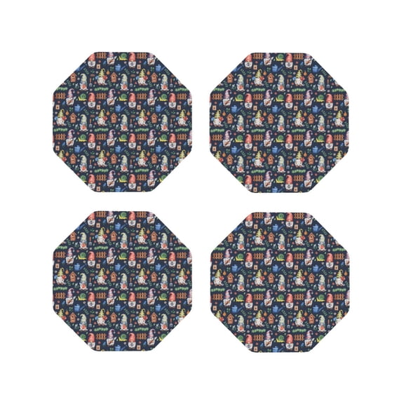 Naloa Garden Gnomes Leather Coasters for Drinks, Durable Drink Coasters 4 Set for Tabletop Protection, Luxurious Home Décor and Housewarming Gift ( {designName})Octagon