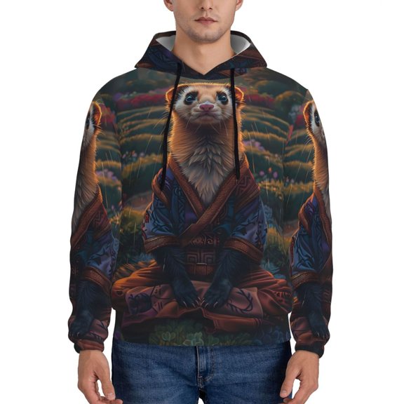 Naloa Garden Meditating Weasel Men's Casual Hooded Collar Drawstring Hoodies Pullover Sweatshirts Casual Long Sleeve Shirts-3X-Large