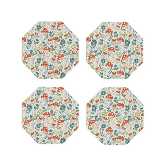 Naloa Garden Of Little Bunnies Leather Coasters for Drinks, Durable Drink Coasters 4 Set for Tabletop Protection, Luxurious Home Décor and Housewarming Gift ( {designName})Octagon