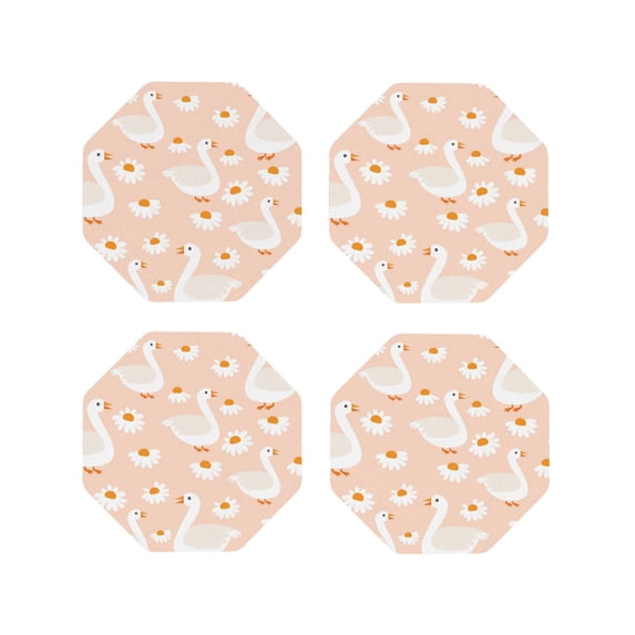 Naloa Geese and Flower Leather Coasters for Drinks, Durable Drink Coasters 4 Set for Tabletop Protection, Luxurious Home Décor and Housewarming Gift ( {designName})Octagon