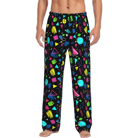 Naloa Geometric 1980s Styled Pajama Pants Men, PJ Bottoms, Sleep & Lounge Pants-Small