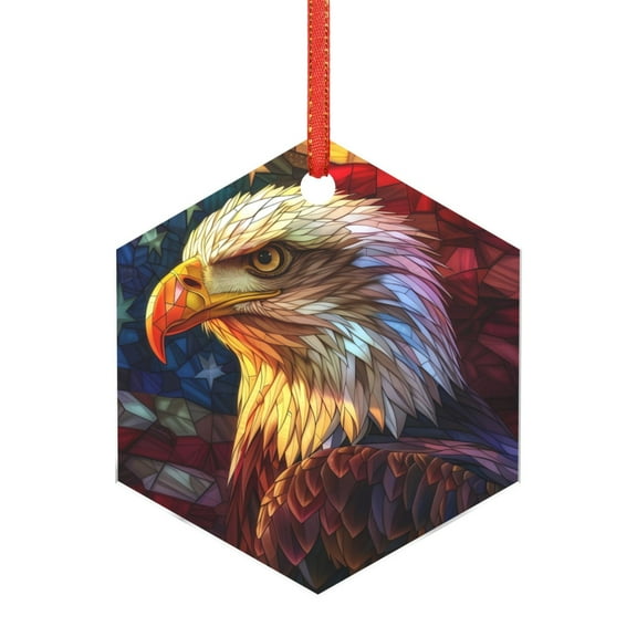 Naloa Geometric American Bald Eagle Acrylic Santa Tree Decorations Christmas Hanging Pendant for Christmas Winter New Year Party Hanging Decorations-Hexagon