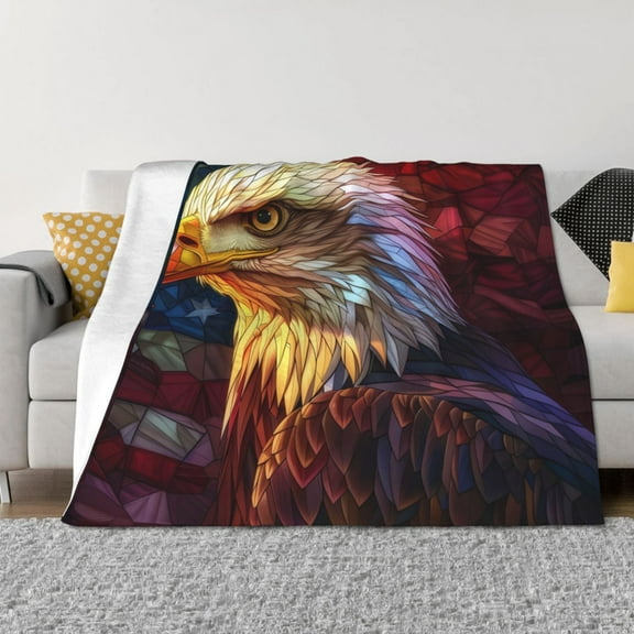 Naloa Geometric American Bald Eagle Flannel Blankets - Thick and Warm Blanket for Winter, Soft Fuzzy Plush King Blanket for All Seasons50"x40"