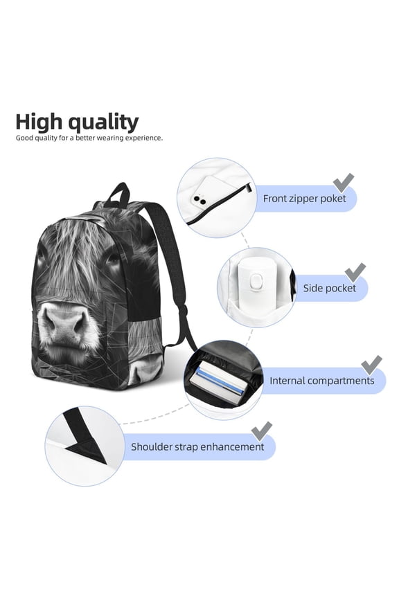 Geometric Bull Design Print Durable Canvas College Rucksack,Laptop Excursion Backpack,Travel Notebook School Backpack,Bookbag For Men Women