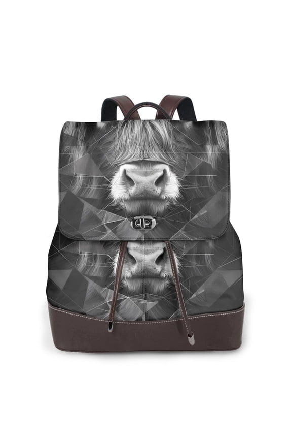 Naloa Geometric Bull Design Print Leather Backpack Purse for Women and Ladies,Shoulder Travel Daypacks Bags,Laptop Backpack for Women