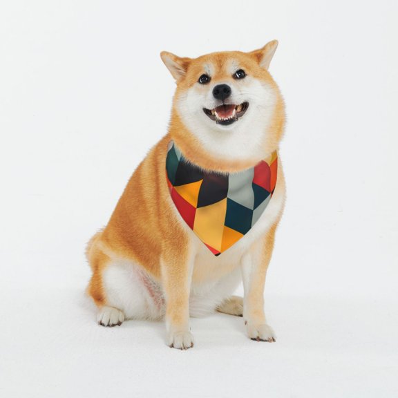 Naloa Geometric Cube Pattern Art Dog Bandana Custom Dog Scarf Breathable Puppy Kerchief with Adjustable Bandana Bib for Dog and Cat-Large