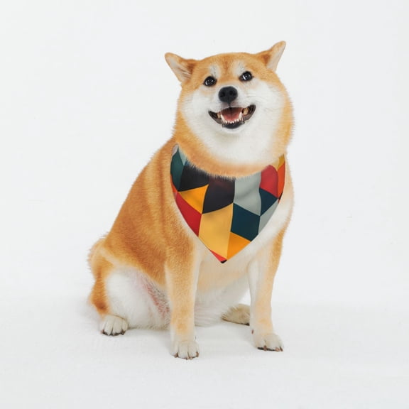 Naloa Geometric Cube Pattern Art Dog Bandana Custom Dog Scarf Breathable Puppy Kerchief with Adjustable Bandana Bib for Dog and Cat-XX-Large