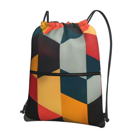 Naloa Geometric Cube Pattern Art Drawstring Backpack String Bag Cinch Water Resistant for Gym Shopping Sport Yoga