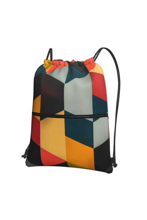 Geometric Cube Pattern Art Drawstring Backpack String Bag Cinch Water Resistant for Gym Shopping Sport Yoga