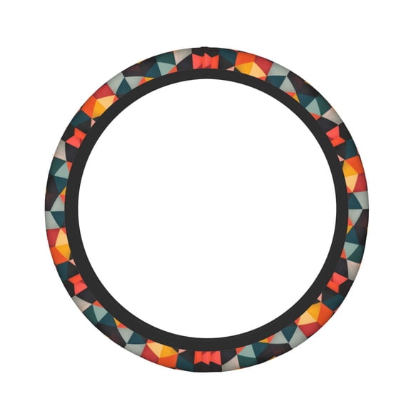 Naloa Geometric Cube Pattern Art Elastic Steering Wheel Cover, Auto Steering Wheel Cover 15 Inch, Fit Suvs,Vans Cars,Trucks