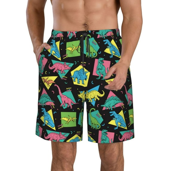 Naloa Geometric Dinosaur Men's Beach Shorts, Surfing shorts, Swim trunks, Quick Dry Swim Trunks for Surfing Beach Fun - 3X-Large
