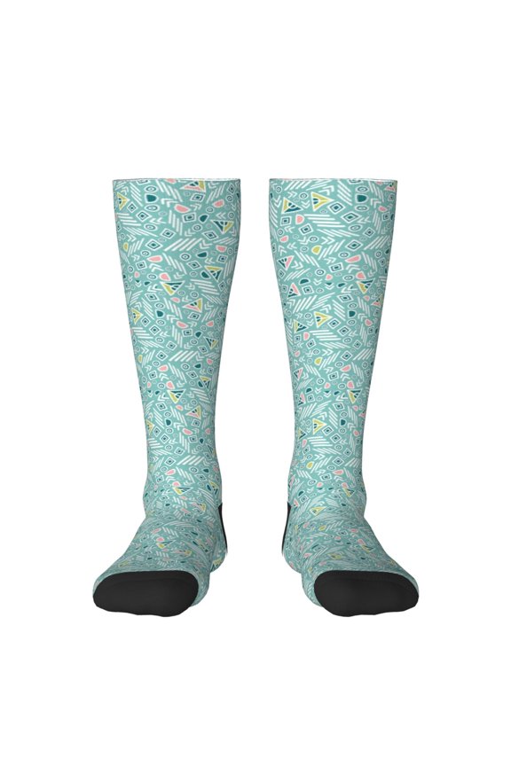 Geometric Elements Thigh High Socks Extra Long Stretchy Sock Women Over Knee High Opaque Stocking Daily Wear