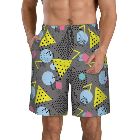 Naloa Geometric Men's Beach Shorts, Surfing shorts, Swim trunks, Quick Dry Swim Trunks for Surfing Beach Fun - Medium