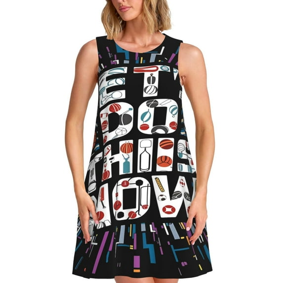 Naloa Geometric Sports Energetic Burst Print Women's Summer Spring Casual Beach Sundress,Vacation Sleeveless Tank Crewneck Loose Dresses