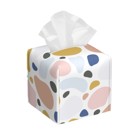 Naloa Geometric Spots Tissue Box CoverLeather Tissue Holder Square Facial Tissue Case Facial Paper Organizer Dispenser for Bathroom, Vanity Countertop, Tabletop, Car