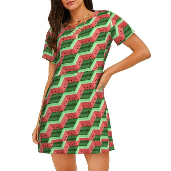Naloa Geometric Watermelon Print Women Nightgowns,Womens Loungewear,Short Sleeve Sleepwear,Comfy Ladies Nightdress