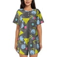 thumbnail image 1 of Naloa Geometric Women's Short-Sleeved Pajama Set, Loungewear, Summer pajamas, Breathable Cozy - Medium, 1 of 9