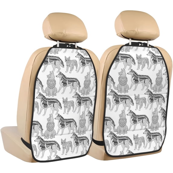 Naloa German Shepherd Dog 2Pcs Anti-Kick Back Seat Cover Kick Mat, Car Seat Protector with 3 Storage Pockets
