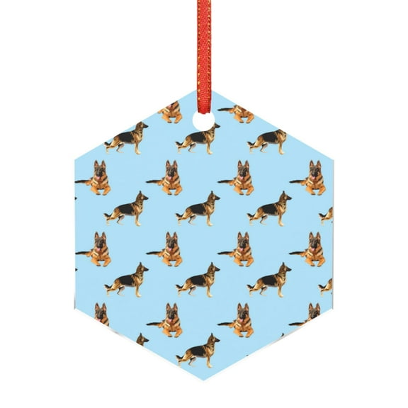 Naloa German Shepherd Dog Acrylic Santa Tree Decorations Christmas Hanging Pendant for Christmas Winter New Year Party Hanging Decorations-Hexagon
