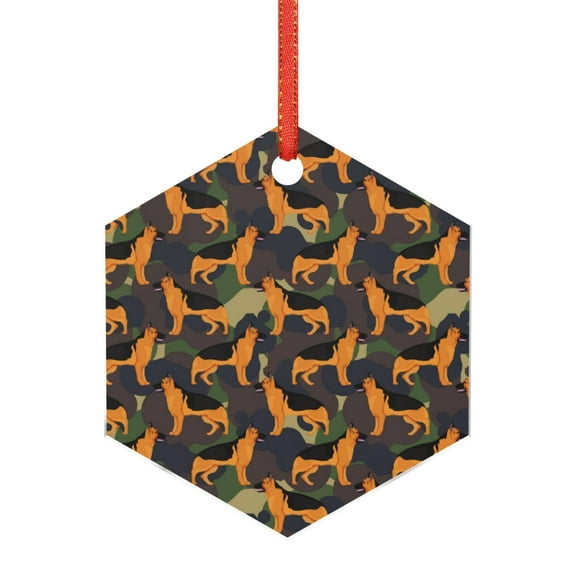 Naloa German Shepherd Dog Acrylic Santa Tree Decorations Christmas Hanging Pendant for Christmas Winter New Year Party Hanging Decorations-Hexagon