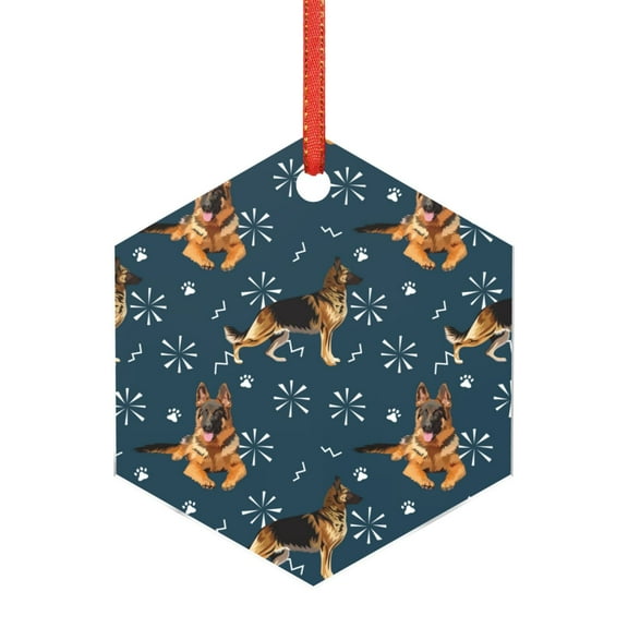 Naloa German Shepherd Dog Acrylic Santa Tree Decorations Christmas Hanging Pendant for Christmas Winter New Year Party Hanging Decorations-Hexagon