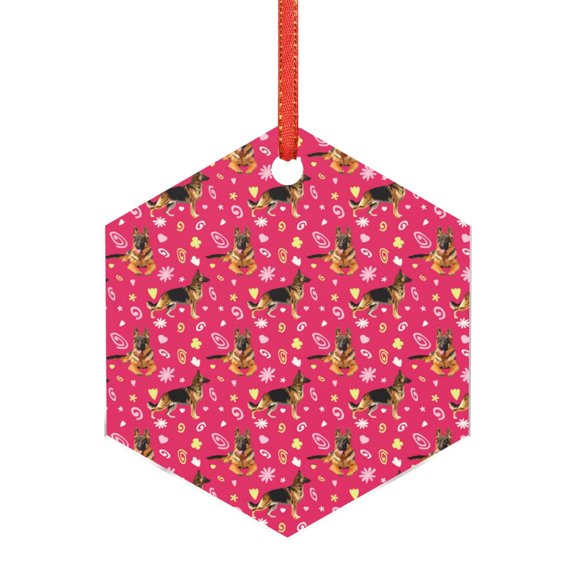 Naloa German Shepherd Dog Acrylic Santa Tree Decorations Christmas Hanging Pendant for Christmas Winter New Year Party Hanging Decorations-Hexagon