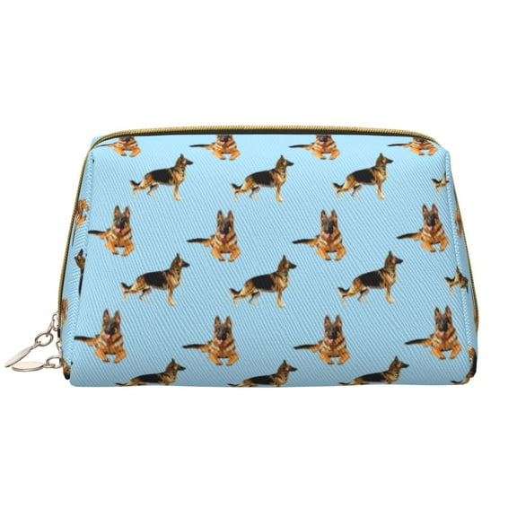 Naloa German Shepherd Dog Leather Makeup Bag for Purse Travel, Portable Small Cosmetic Organizer for Women and Girls, Make up Bag with Zipper