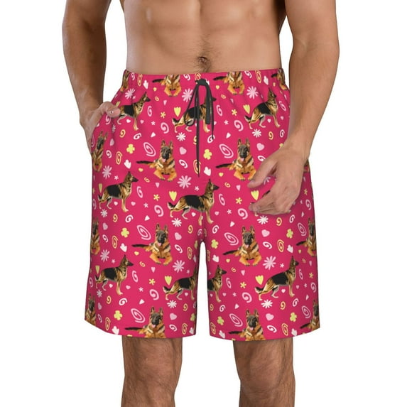 Naloa German Shepherd Dog Men's Beach Shorts, Surfing shorts, Swim trunks, Quick Dry Swim Trunks for Surfing Beach Fun - Medium