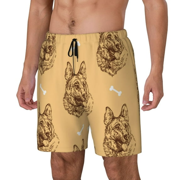 Naloa German Shepherd Dog Print Men Swim Trunks with Compression Liner ,Board Shorts,Men's Swim Shorts with Drawstring and Elastic Waistband-XX-Large