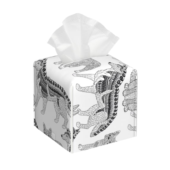 Naloa German Shepherd Dog Tissue Box CoverLeather Tissue Holder Square Facial Tissue Case Facial Paper Organizer Dispenser for Bathroom, Vanity Countertop, Tabletop, Car