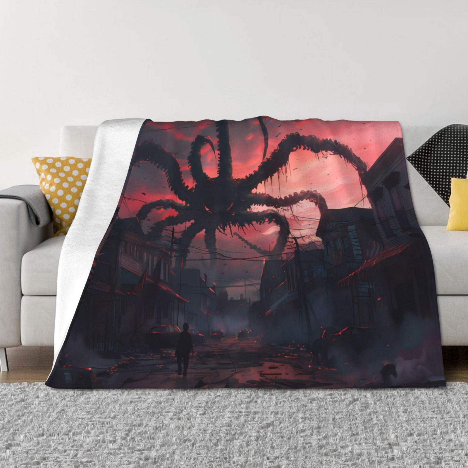 Naloa Giant Monster Over City Flannel Fleece Throw Blanket for Bed Couch, Thick Blanket - All Seasons Suitable for Women, Men and Kids-60"x50"