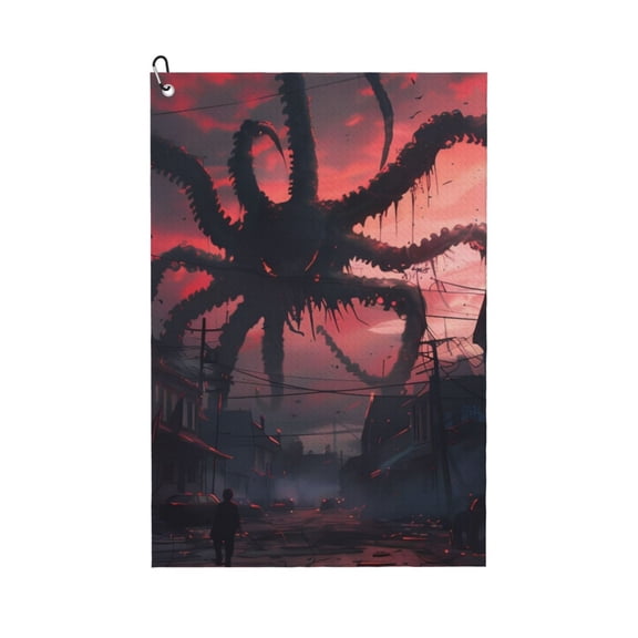 Naloa Giant Monster Over City Golf Towel Golf Gift for Men and Women Golf Towel with Carabiner Clip to Quickly Remove Mud, Dirt and Sweat
