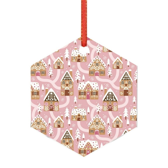 Naloa Gingerbread Houses Pink Wonderland Acrylic Santa Tree Decorations Christmas Hanging Pendant for Christmas Winter New Year Party Hanging Decorations-Hexagon