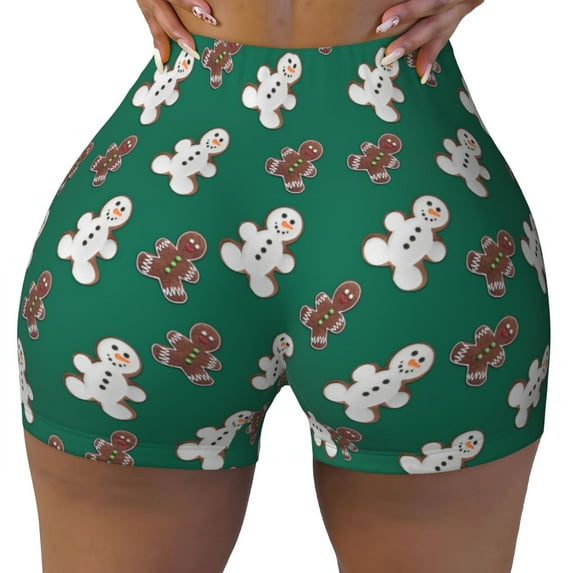 Naloa Gingerbread Snowman Cookies Biker Shorts for Women Seamless Scrunch Short Women’s Yoga Shorts for Gym Running Sport Shorts - Medium