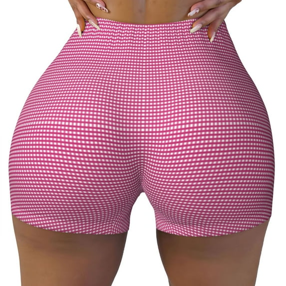 Naloa Gingham Biker Shorts for Women Seamless Scrunch Short Women’s Yoga Shorts for Gym Running Sport Shorts - Medium