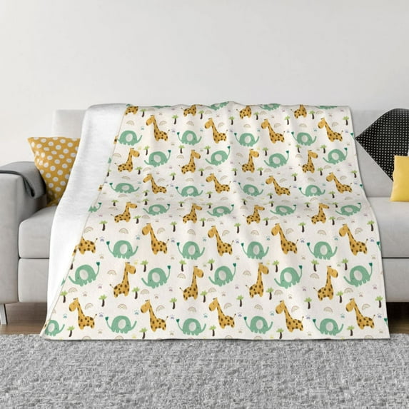 Naloa Giraffe And Elephant Flannel Fleece Throw Blanket for Bed Couch, Thick Blanket - All Seasons Suitable for Women, Men and Kids-60"x50"