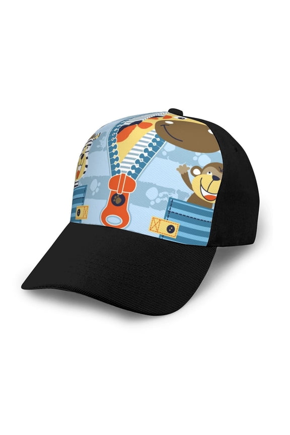 Giraffe Come Out From Zipper Adult adjustable Print Baseball Hat, Patchwork curved brim baseball capfor Men and Women, One Size