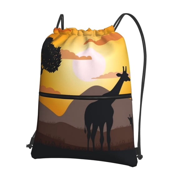 Naloa Giraffes Of The African Savannah Drawstring Backpack String Bag Cinch Water Resistant for Gym Shopping Sport Yoga