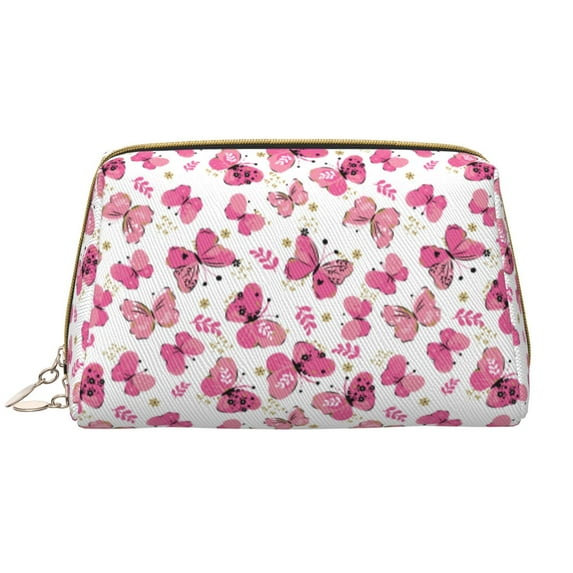 Naloa Girl Butterfly Leather Makeup Bag for Purse Travel, Portable Small Cosmetic Organizer for Women and Girls, Make up Bag with Zipper