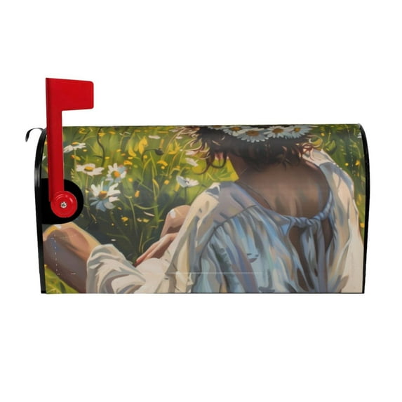 Naloa Girl In Field Of Daisies Mailbox Covers Magnetic Post Box Cover Post Letter Box Cover Garden Decor-25.5x21 in