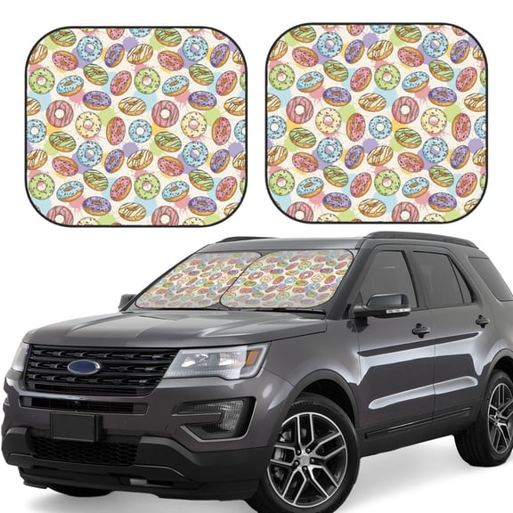 Naloa Glazed Donuts Print 2-Piece Windshield Sunshade,Foldable Car Front Window Sun Shades,for Most Sedans SUV Truck-Small