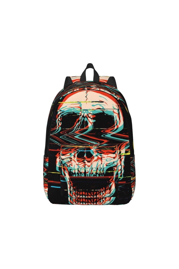 Glitch Screaming Skull Canvas Backpack for Men Women Rucksack Casual Travel Daypack College Tote Satchel Bookbag for Teens-Small