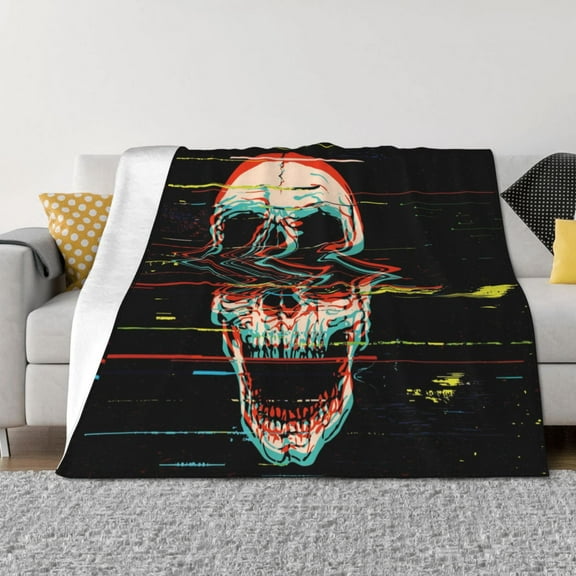 Naloa Glitch Screaming Skull Flannel Blankets - Thick and Warm Blanket for Winter, Soft Fuzzy Plush King Blanket for All Seasons60"x50"