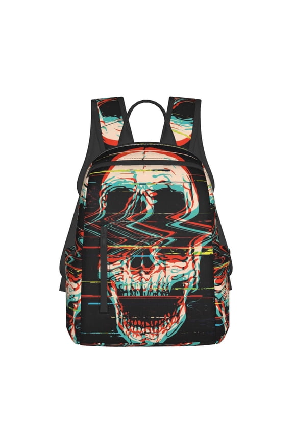 Glitch Screaming Skull Print Lightweight DayBackpack Suitable for school, work, shopping, travel, etc.