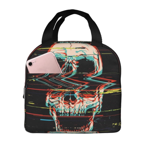 Naloa Glitch Screaming Skull Print Lunch Box for Women Men,Insulated Lunch Bag,Lunchbox,Thermal Leakproof Cooler,Reusable Lunch Tote Bag for Work School Travel Picnic