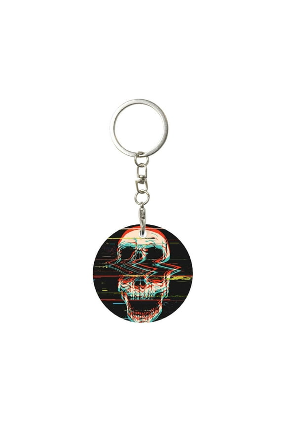 Naloa Glitch Screaming Skull Print Round Keychain Keychain Key Ring, Key Tag, Key Chain Bulk for Gift Accessories (Round)