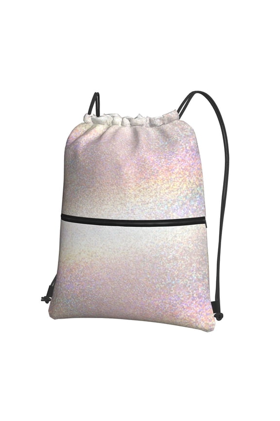 Glitter Light Pearl Drawstring Backpack String Bag Cinch Water Resistant for Gym Shopping Sport Yoga