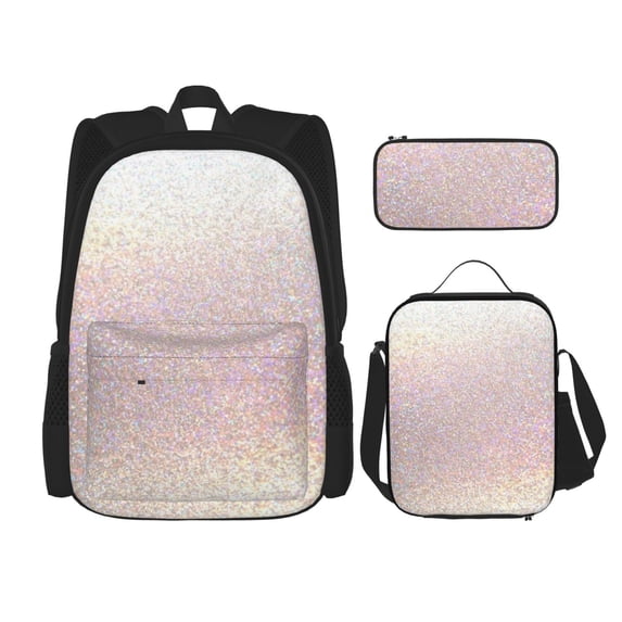 Naloa Glitter Light Pearl Print Large Capacity Backpack Lunch Bag Pencil Case Combination 3 Piece Set for Student