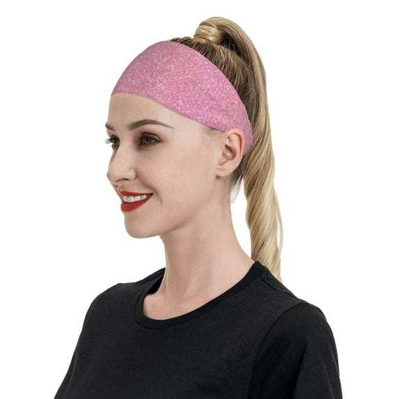 Naloa Glitter Pink Fashionable Sport Sweatband for Running, Yoga, Basketball - Head Circumference 19.6-22.4 inches