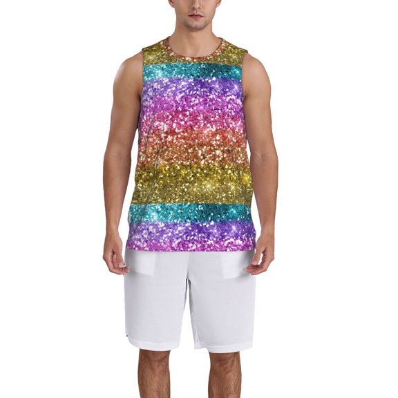 Naloa Glitter Rainbow Basketball Jersey Reversible Men's Mesh Athletic Sports Shirts Training Practice S-4XL4X-Large